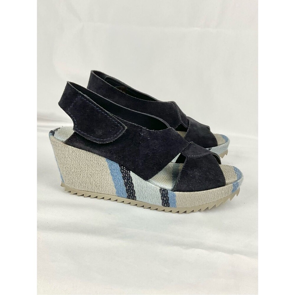 Pedro Garcia Navy Suede Wedge Sandals Fenen Espadrille Platform Sz 37.5